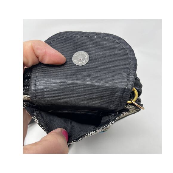 Blue & Black Rose Embroidery Tapestry Zip Around Crossbody Wallet~Made in Mexico - Picture 8 of 12